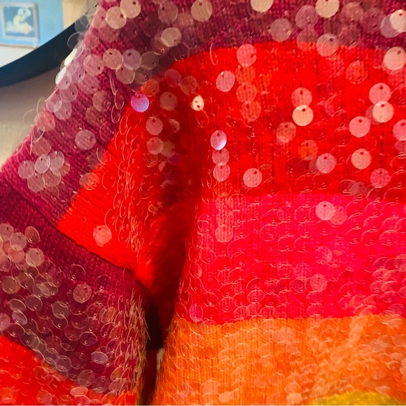 Farm Rio NWT Rainbow Stripe Sequin Sweater - Picture 7 of 11